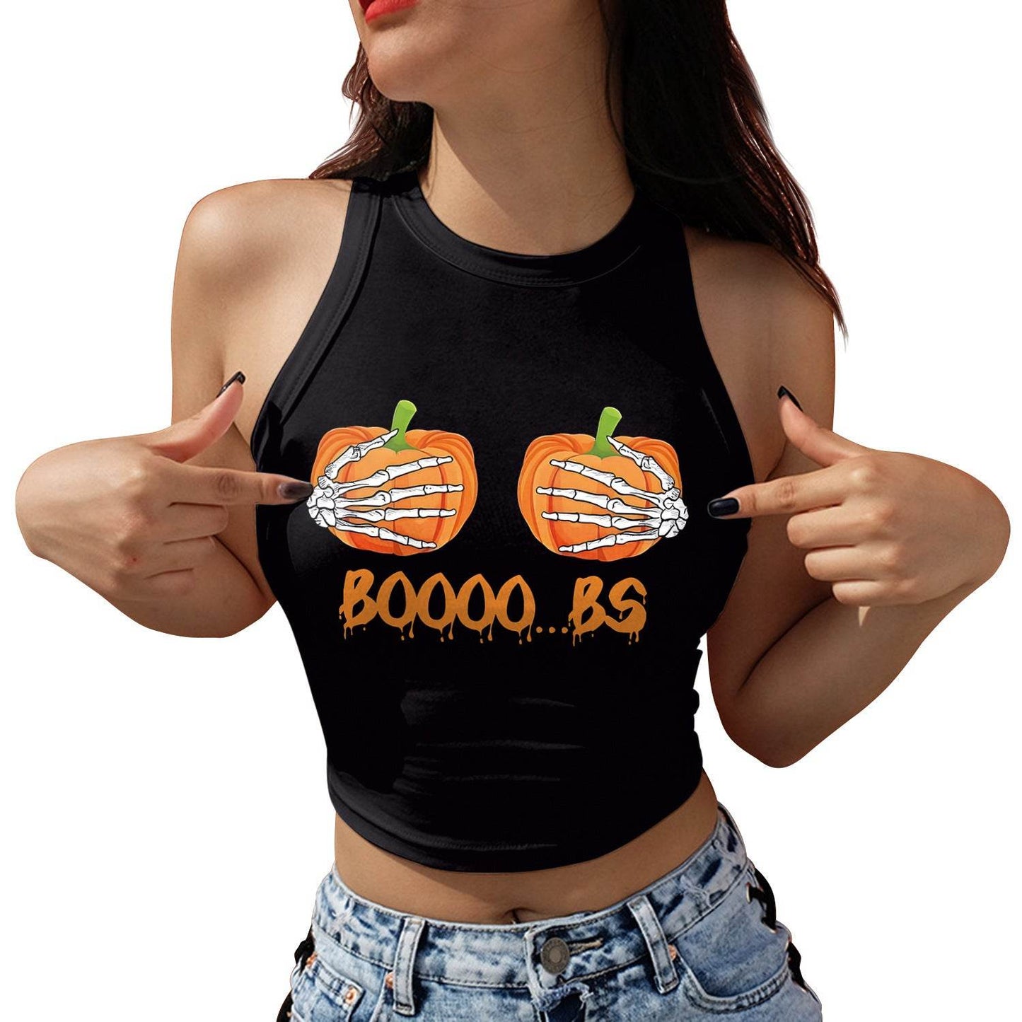 Halloween Printed Skeleton Skull Vest crop Top For Women - Velora