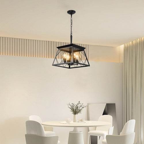4 Lights Farmhouse Chandelier For Dining Room Black - Velora