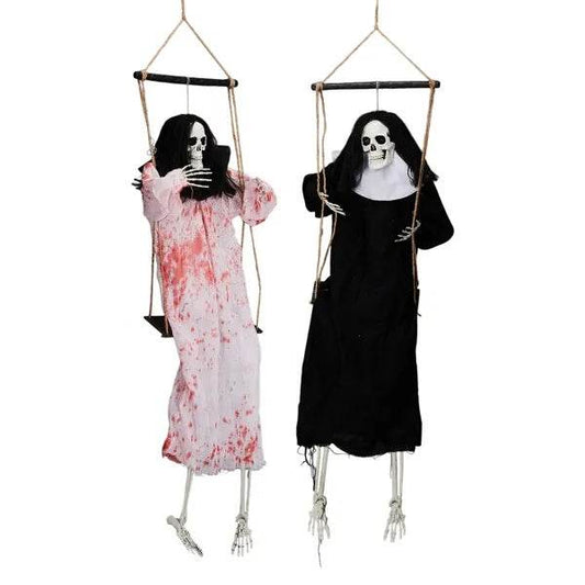 Outdoor Halloween Decorations 2 Packs Hanging Ghosts Decor With Lighted Up Eyes And Horror Scream, 3ft Scary Grim Reaper Swinging Ghost Flying For Yard Patio Lawn Garden - Velora