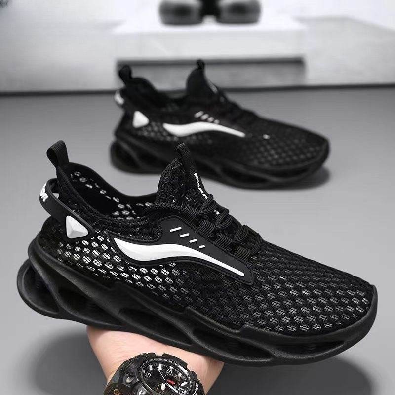 Men's Lace-up Sneakers Mesh Sports Shoes Fashion Hollow-sole Low Top Running Shoes - Velora