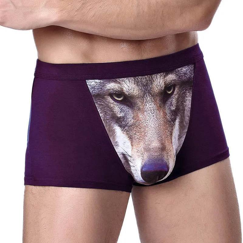 Printed Wolf Head Big Bird Men's Boxer Briefs Underwear - Velora