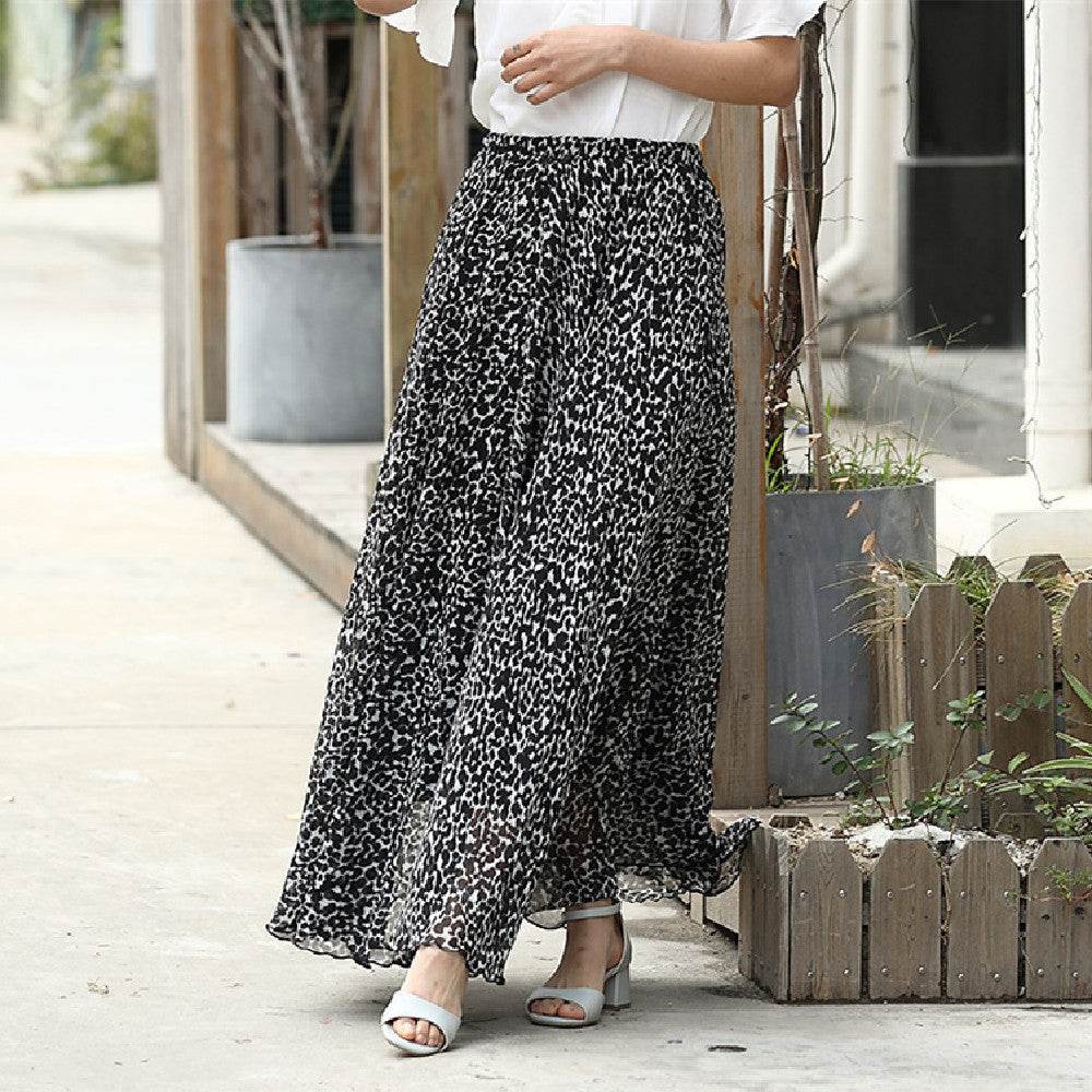 Leopard print High Waist Chiffon Maxi Skirt for women - Velora