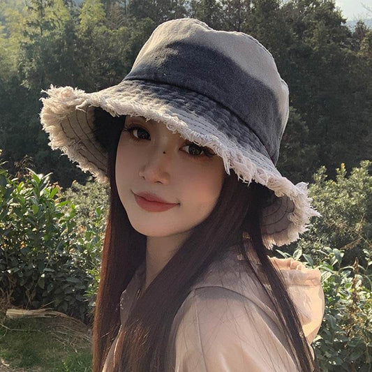 Summer Denim Bucket Hat for women Distressed Sun-proof Face-showing Small Hat - Velora