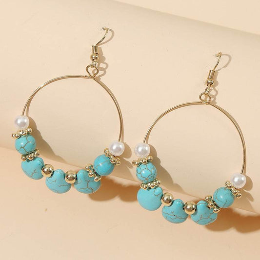 Geometric Round Turquoise Beaded Earrings - Velora