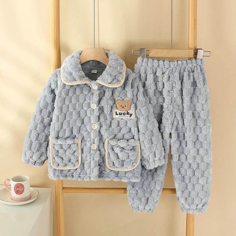 Children Thick Winter Fleece Pajamas set boys girls kids - Velora
