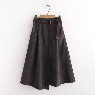 Solid Color Leisure Artistic Pocket High Waist Irregular flared Midi Skirt for work women - Velora