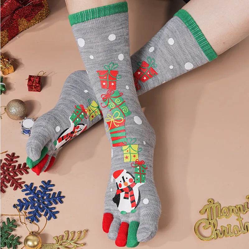Cute Winter Christmas socks Five-finger Elastic absorbent Split-toe - Velora