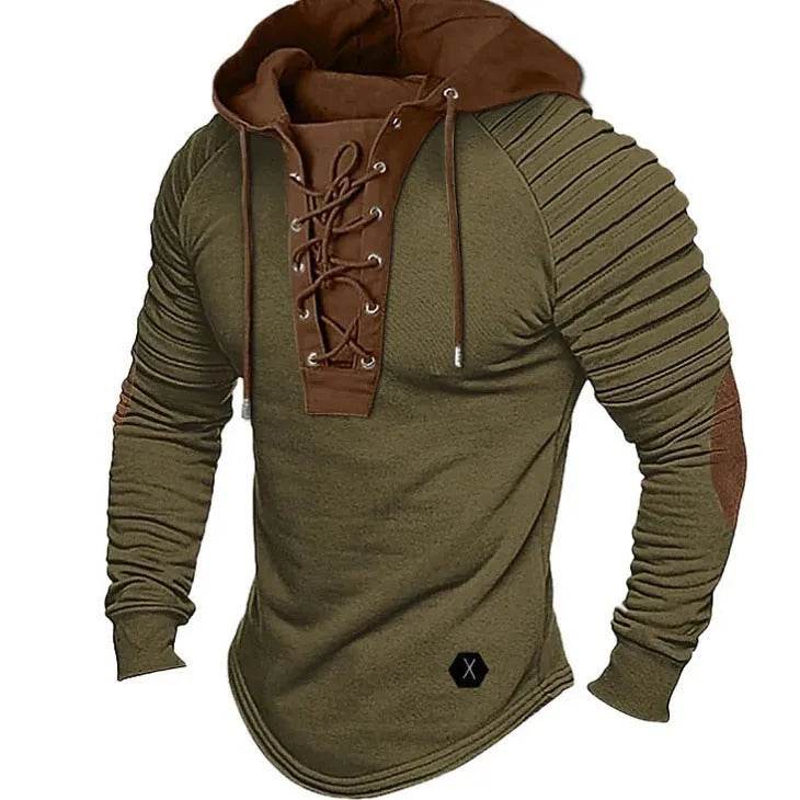 Spring And fall Pure Color Tied Hoodie Street fashion Bronzing Lacing Sweatshirt - Velora