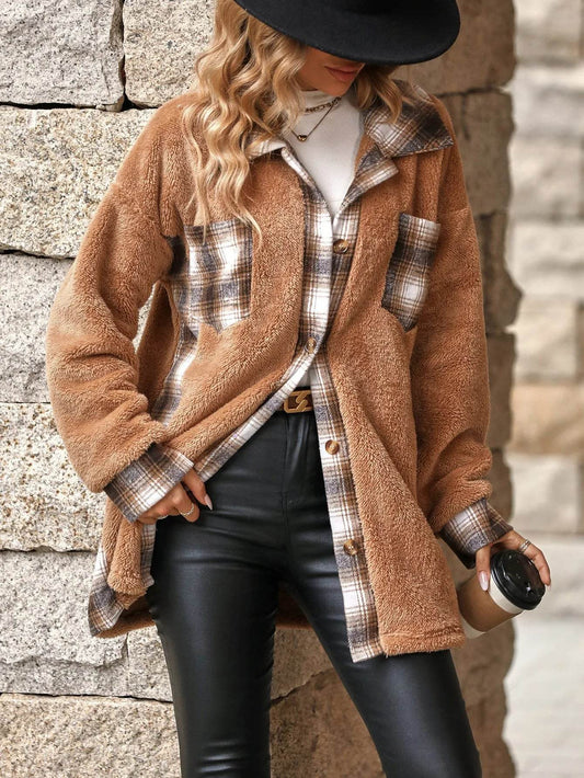 Plaid Woolen Coat Fashion Lapel Single-breasted Mid-length Coat Women's Clothing - Velora