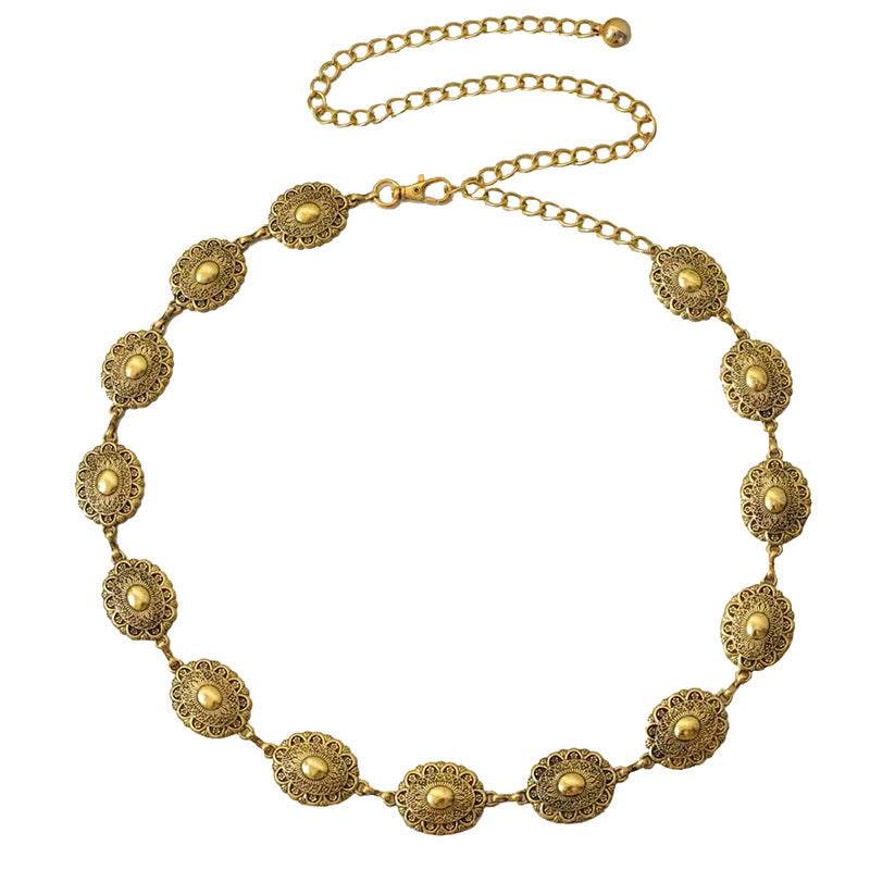 Women's Fashion Retro Carving Metallic Belt - Velora