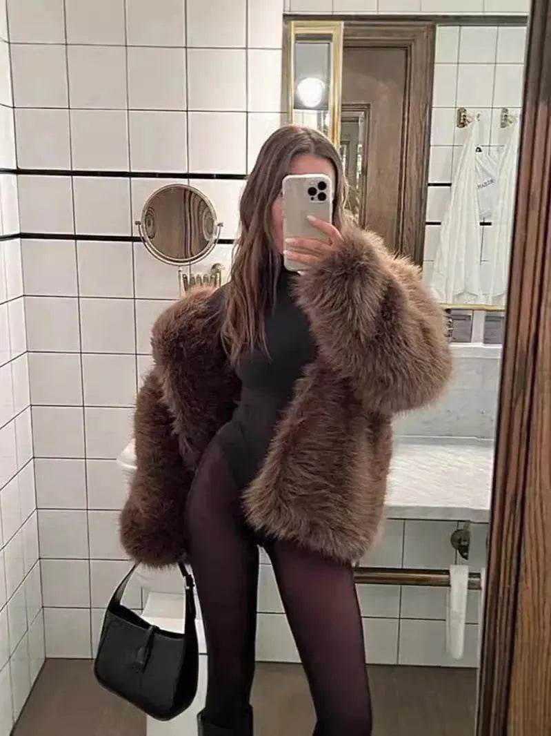 Classy Fashionable Winter Plain Huge Faux Fur Coat for Ladies - Velora