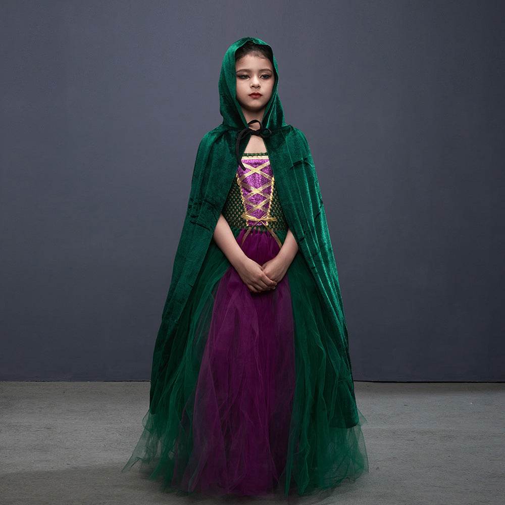 Halloween Costume Witch Children Dress Cloak Broom Set - Velora