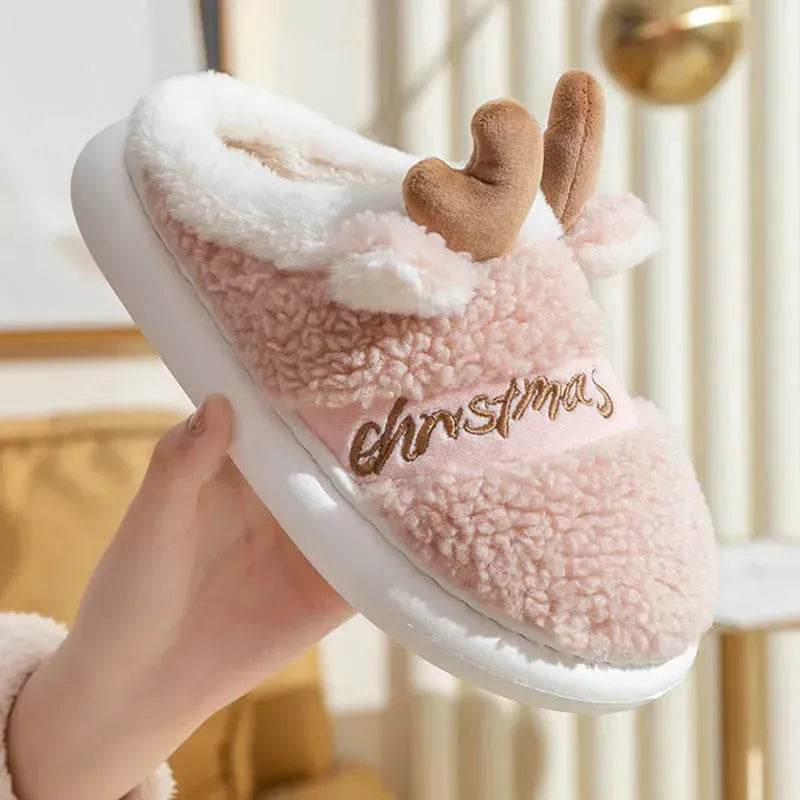 Christmas Shoes Winter Home Slippers Elk Soft Cozy Bedroom Slipper Slip On House Shoes - Velora