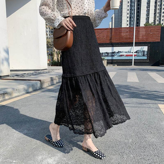 Spring Summer Women High waist Lace Midi Skirt - Velora