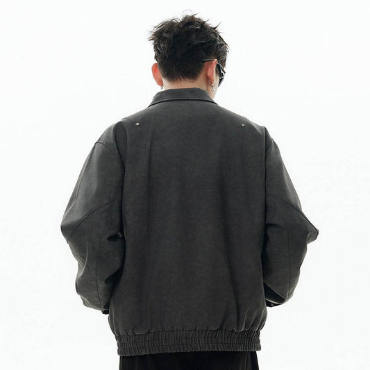 Men's Loose Casual Polo Collar Leather Coat - Velora
