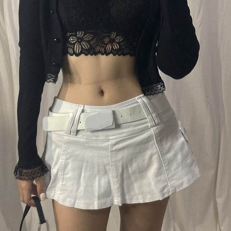 Solid White Black Denim Fashion Mini Skirt - Velora
