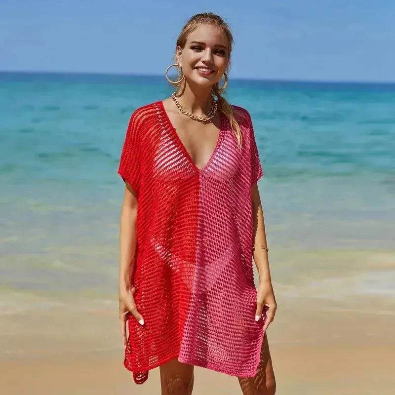 Beach Hollow Out Tops Cover-Up Knit Bikini Over-Blouse - Velora