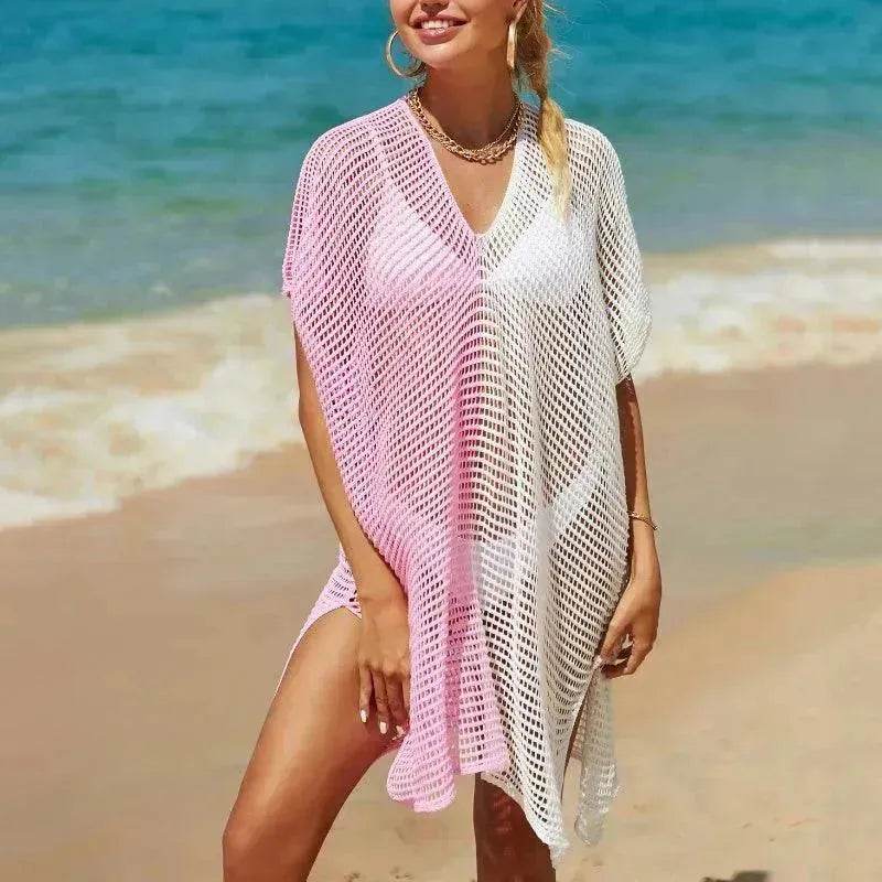 Beach Hollow Out Tops Cover-Up Knit Bikini Over-Blouse - Velora