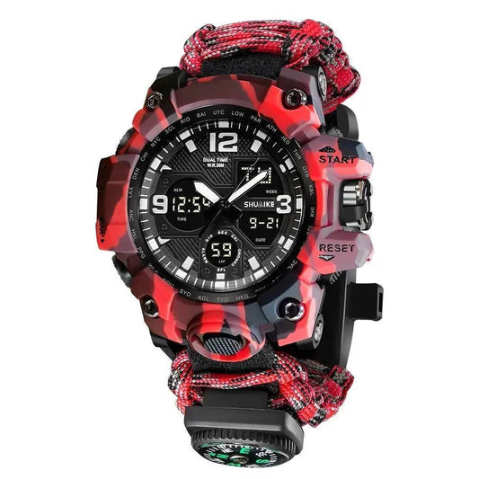 Double Display Electronic Watch Whistle Ignition Compass Thermometer Watch Men - Velora