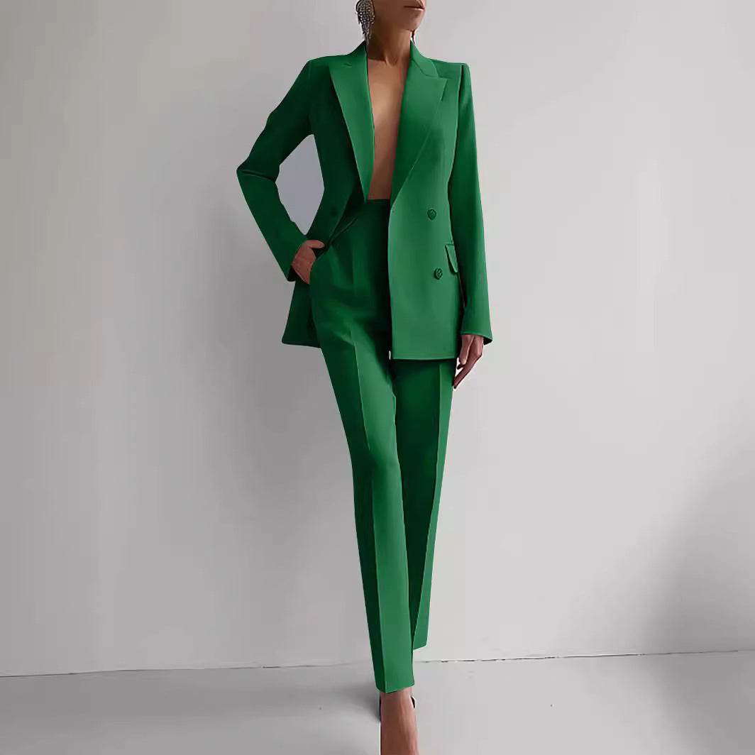Casual Suits Fashion Long Sleeve Single-breasted Jacket Top And Slim Fit Trousers Women's Business Suits - Velora
