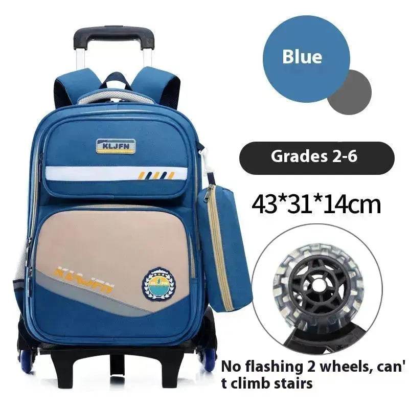 Portable Burden Alleviation Bull Wheel Trolley Schoolbag Bookbag for Boy and Girl - Velora
