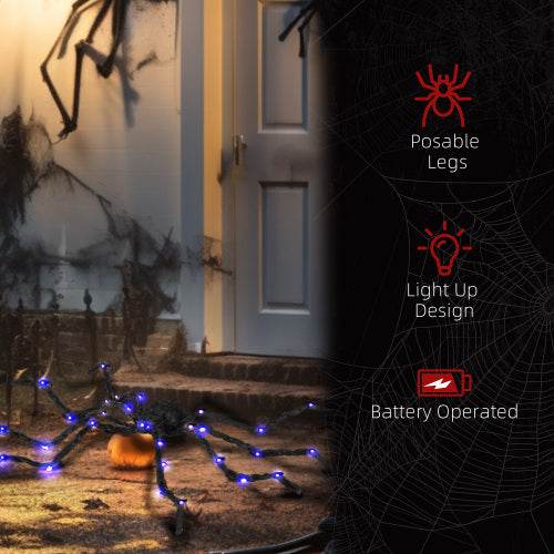 HOMCOM 3.25 Outdoor Halloween Decoration, Light-up Oversized Spider Halloween Prop With Light Up Bendable Legs - Velora