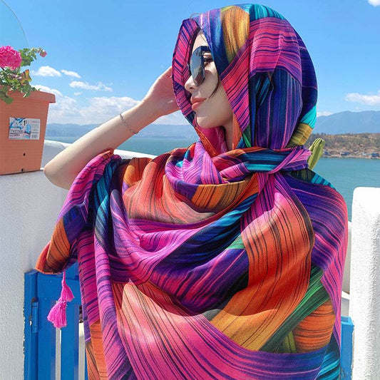 Ethnic Style Sun Protection Talma Tibet Desert Travel Thin Holiday Silk Scarf - Velora