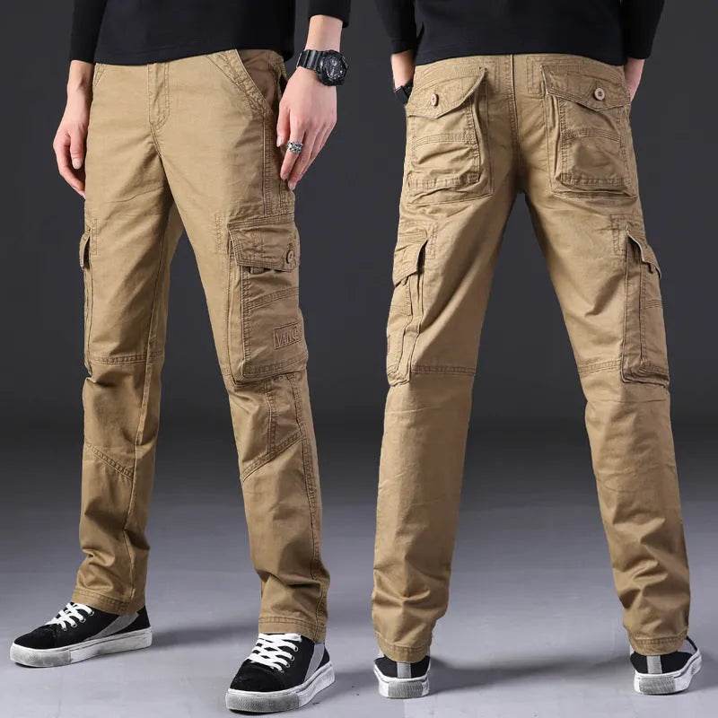 Overalls Men's Outdoor Casual Trousers Pure Cotton Straight Loose Multi-pocket Cargo Pant - Velora