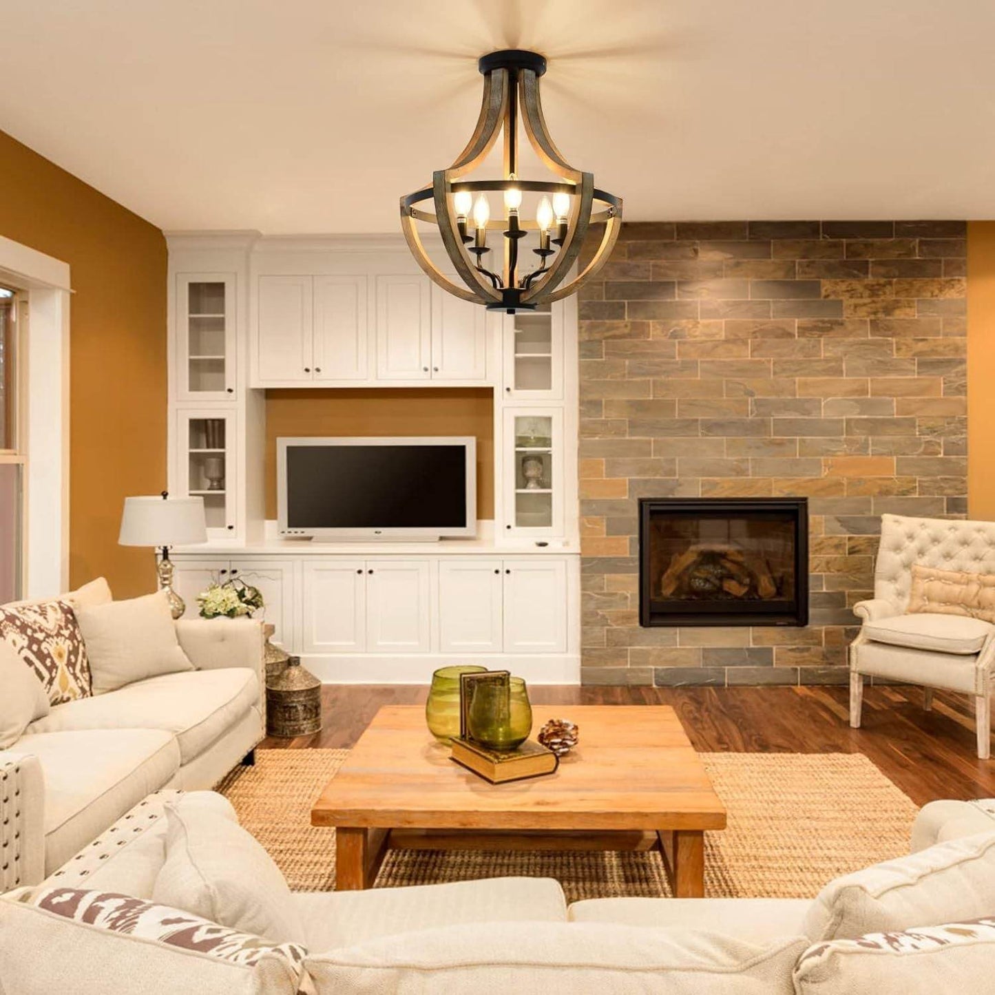 Solid Wood Modern Chandelier For Dining Room, Living Room, Kitchen, Island, Bedroom, Foyer, Height Adjustable, Brown - Velora