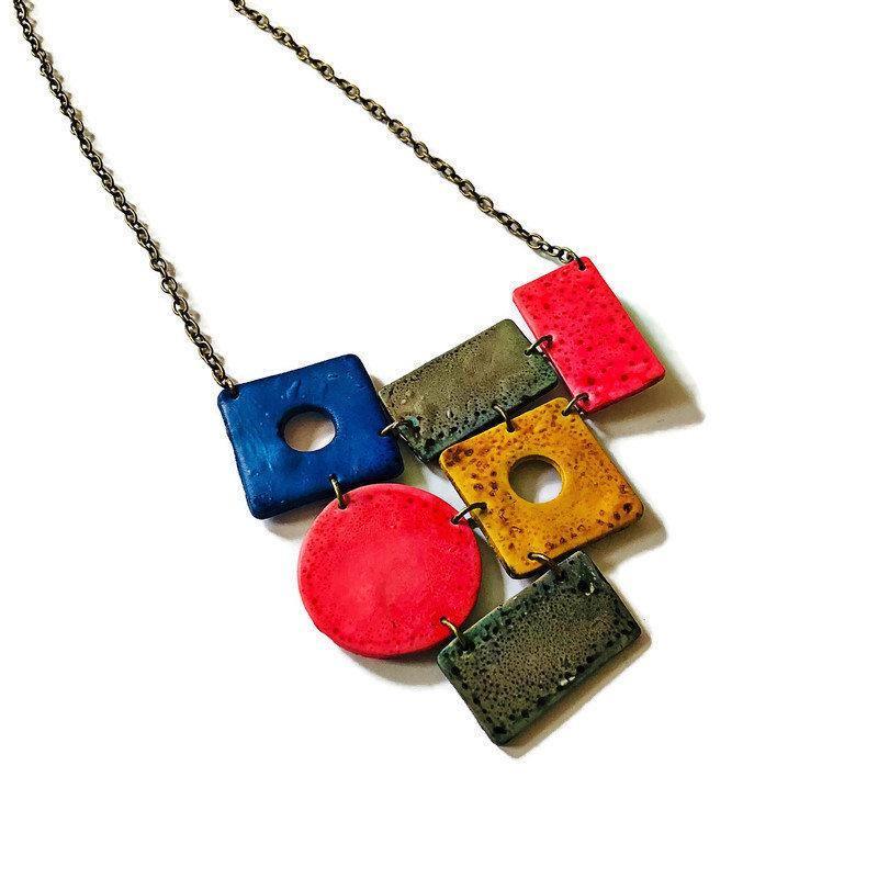 Big  Colorful Statement Jewelry Set with Wide Statement Necklace & Long Geometric Earrings - Velora Luxury Fashion