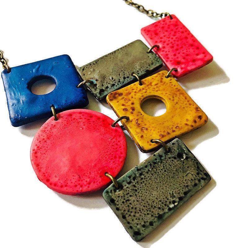 Big  Colorful Statement Jewelry Set with Wide Statement Necklace & Long Geometric Earrings - Velora Luxury Fashion