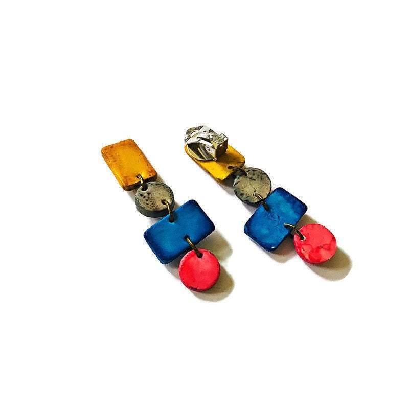 Big  Colorful Statement Jewelry Set with Wide Statement Necklace & Long Geometric Earrings - Velora Luxury Fashion