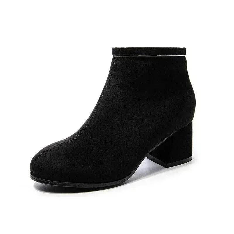 Black Martin Boots Shoes Women Thick Heels - Velora