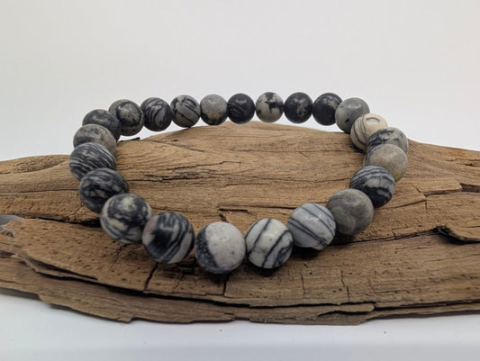 Black Network Stone Bracelet – 8mm Matte Beads