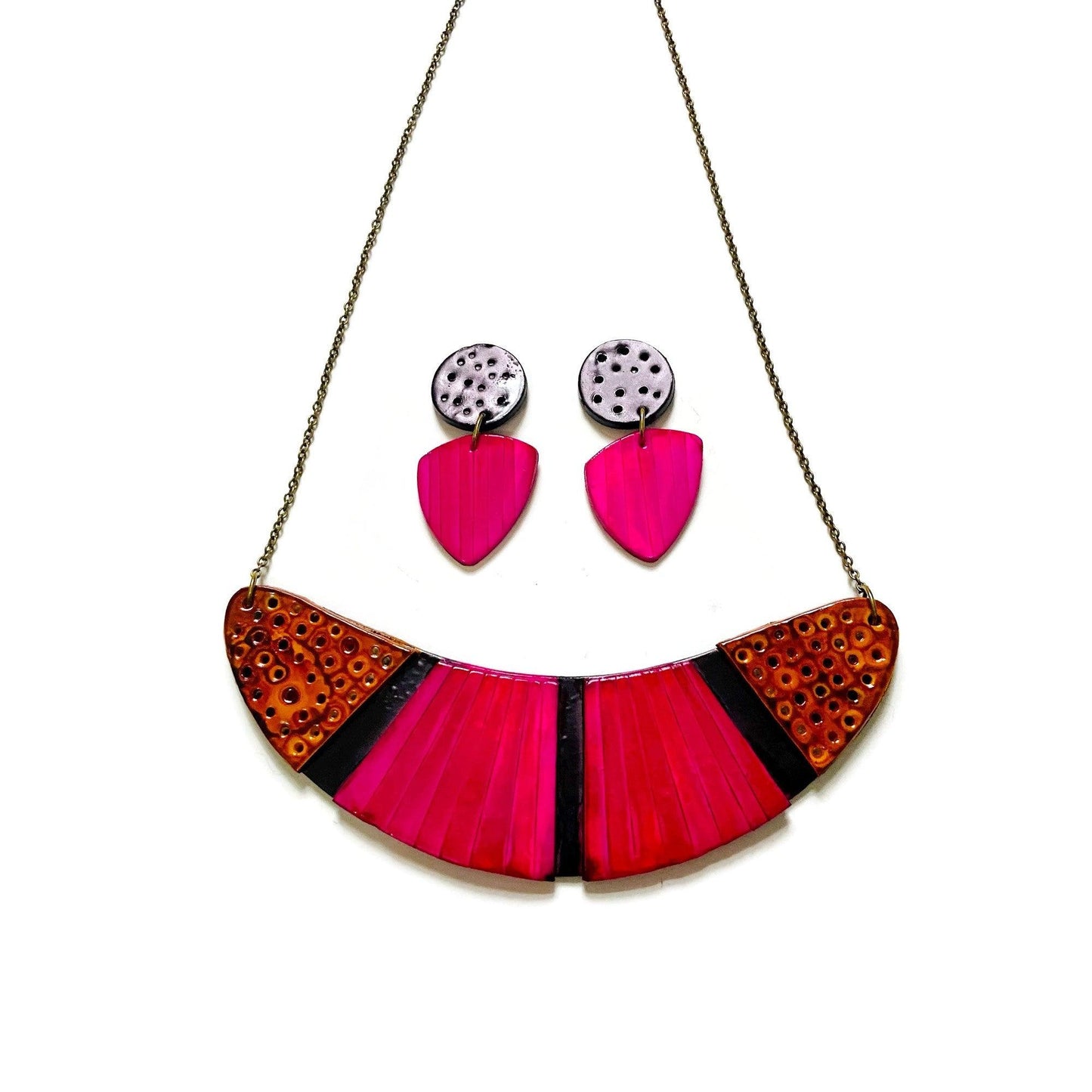 Bohemian Statement Necklace in Fuchsia, Yellow & Black - Velora Luxury Fashion