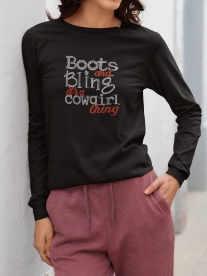 Boots and Bling Rhinestone Shirt – Western Cowgirl Sparkle Bling Tee | Bling Dazzel