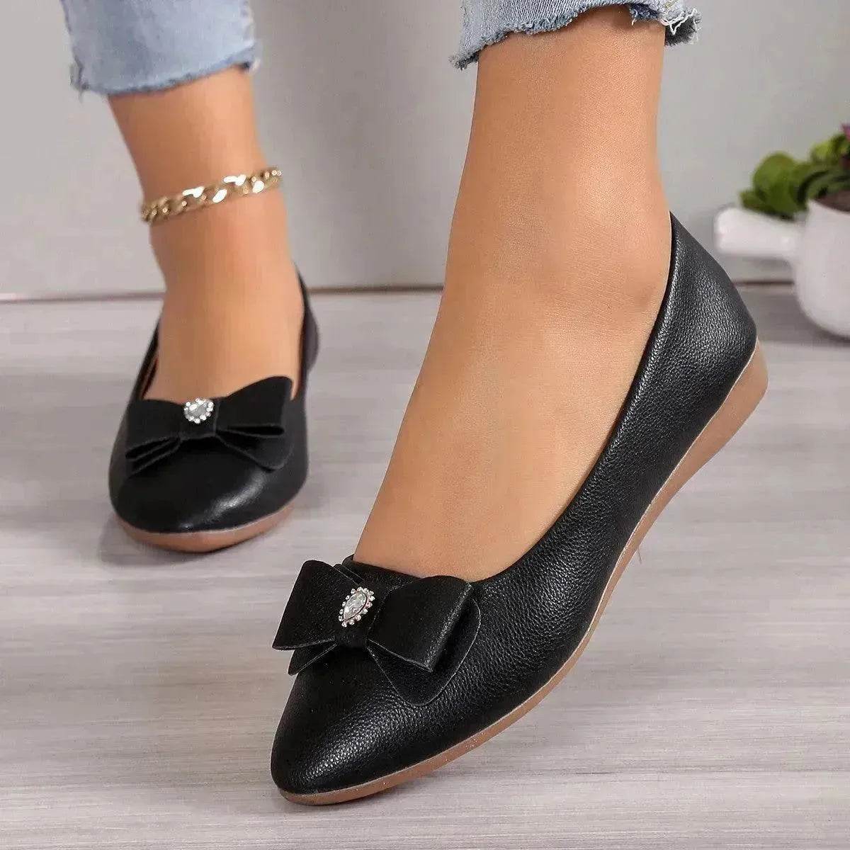 Bowknot Flats Shoes Fashion Casual Pointed Toe Loafers For Women Lazy Shoes - Velora