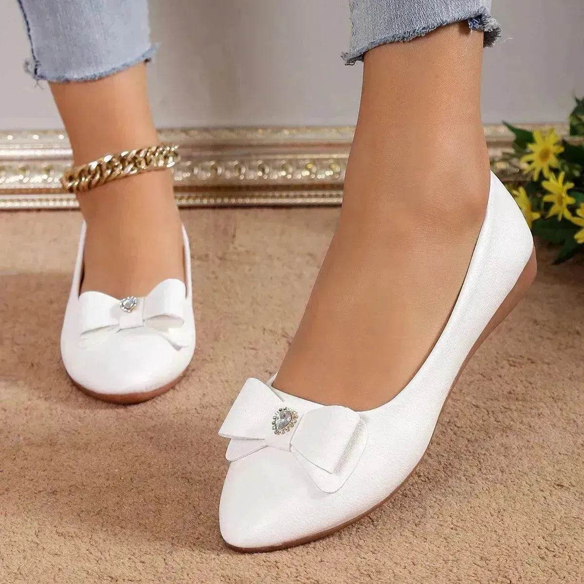 Bowknot Flats Shoes Fashion Casual Pointed Toe Loafers For Women Lazy Shoes - Velora