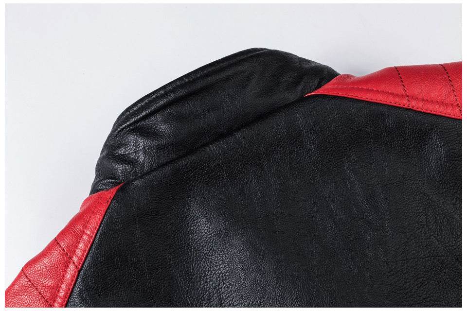 Motorcycle Stitching Leather Jacket Men Stand Collar Retro - Velora