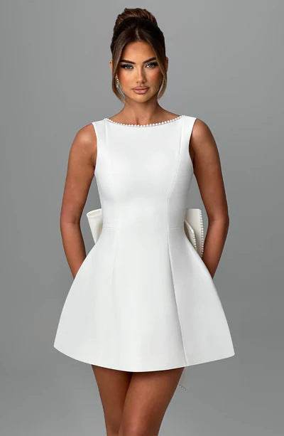 Fashion Big-Bowed Pearls Backless Dress Summer Slim Sleeveless A-line Dresses For Party Evening Women's Clothing - Velora