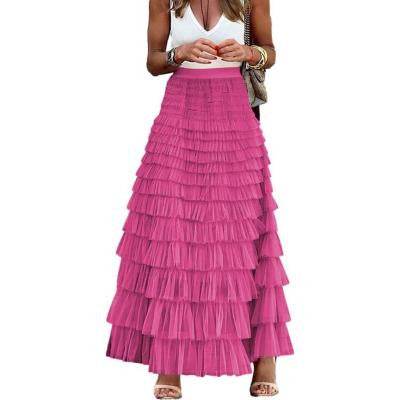 Layered Ruffles Cake Skirt Summer Fashion A Line Swing Mesh Long Skirt Party Dress Women - Velora