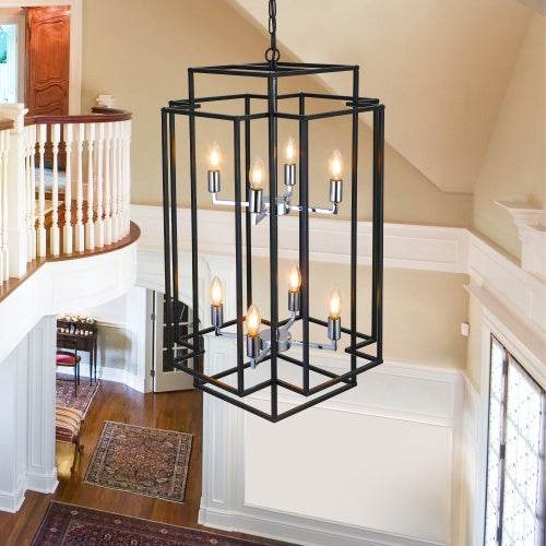 8 Lantern Tiered Chandeliers, Industrial Farmhouse Chandeliers - Velora