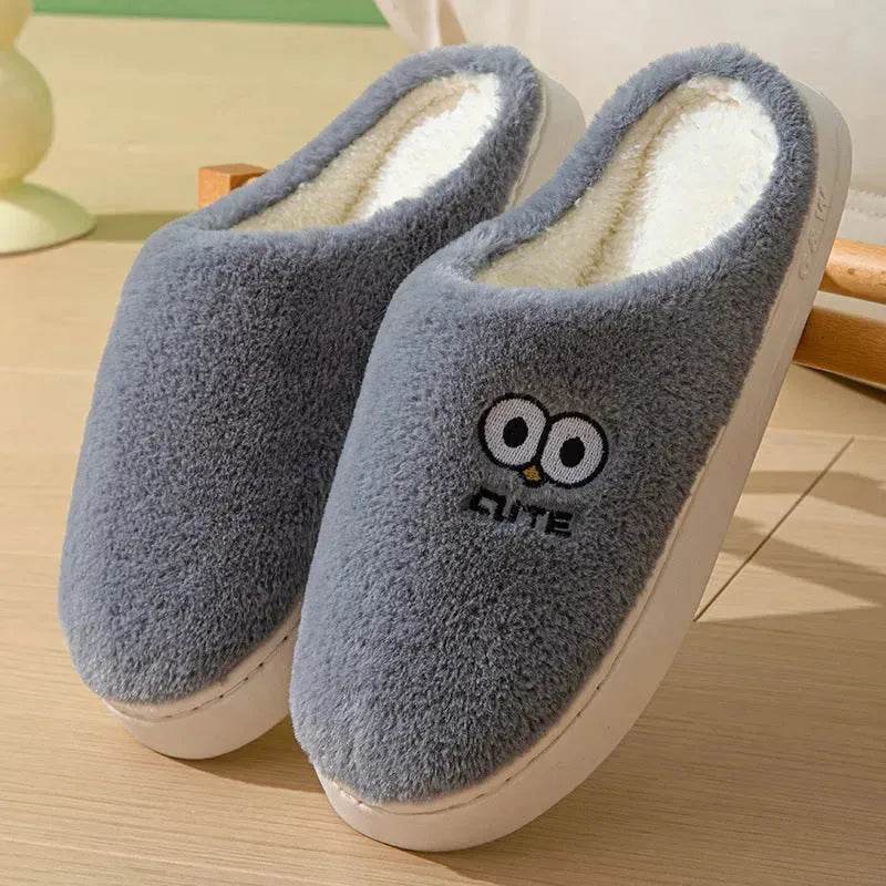 Cute Cartoon Big-eyes Slippers For Couples Winter Warm Non-slip Floor Bedroom Slipper Home Men And Women House Shoes - Velora