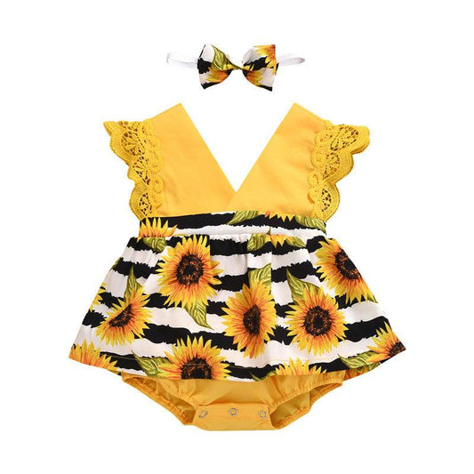 Summer Baby Girl Triangle Romper, Lace Wrapper For Newborn Baby, Sunflower Baby One-piece Romper - Velora
