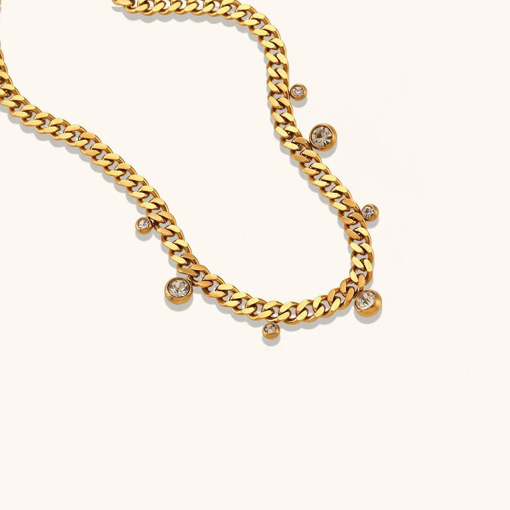 Round Zircon Pendant Cuban Link Chain Necklace - Velora