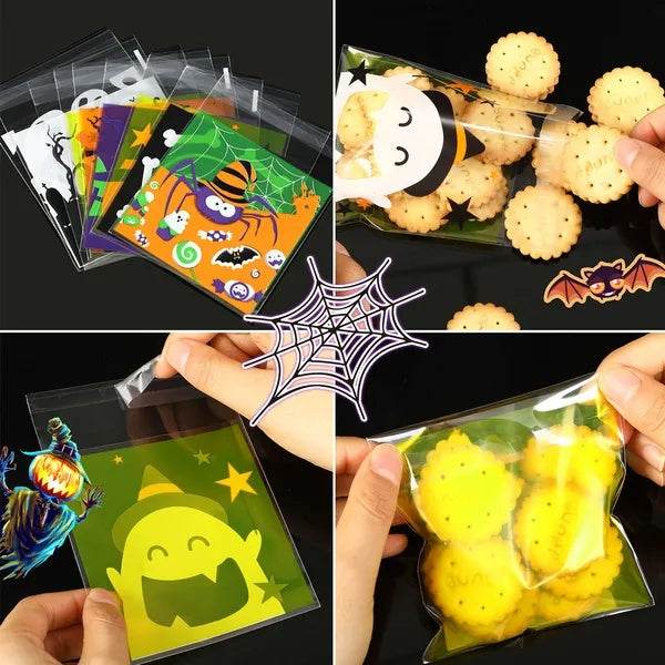 450 Pcs Halloween Cellophane Treat Bags Self-sealing Clear Candy Cookie Bags Pumpkin Ghost Black Cat Skull Trick Or Treat Bags For Halloween Birthday Trick Or Treat Party Favors Supplies - Velora