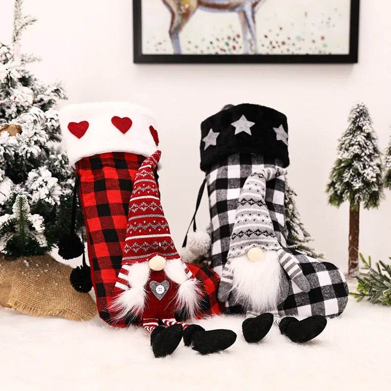 Red And Black Plaid Hanging Feet Stockings Christmas - Velora