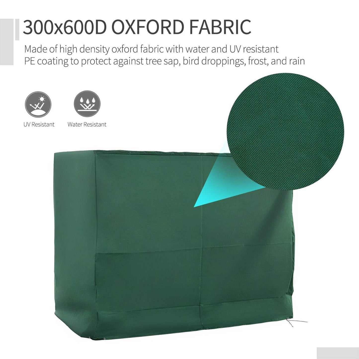 600D Oxford 3-Seater Patio Swing Cover Outdoor Swing Chair Cover Rain Protection Waterproof Anti-UV, Dark Green - Velora
