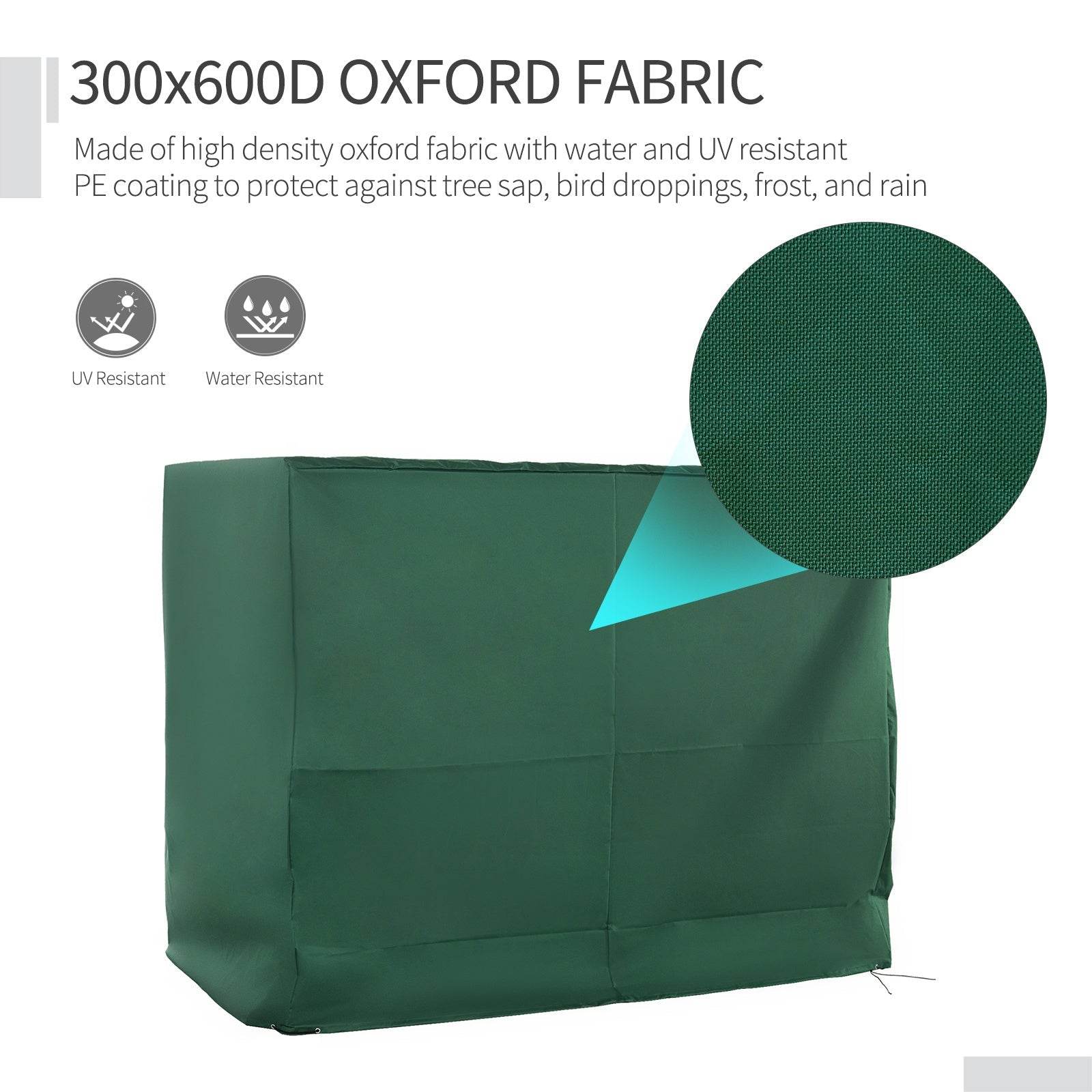 600D Oxford 3-Seater Patio Swing Cover Outdoor Swing Chair Cover Rain Protection Waterproof Anti-UV, Dark Green - Velora