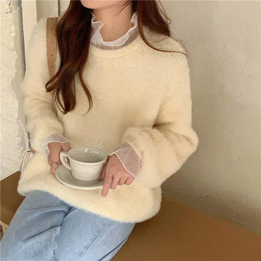 Autumn Winter Mink-like Wool Thick Plush Pullover Sweater for Women - Velora